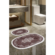 Eko Trend Djt 2 Li Yıkanabilir Kaymaz Taban Oval Banyo Paspas Klozet Takımı 616 Klasik Bordo
