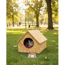 Reyo Kedi Evi Dış Ortam Uygun Ahşap Kedi Evi Osb 55 x 40 x 40 CM Açık Kahverengi CAT33