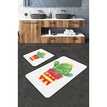 Yeşil Kaktüs Desenli Banyo Halısı Klozet Paspas Seti Bs241n11