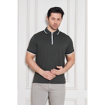 Erkek Jeuss Oysho Kumaş Fermuarlı Yakalı Haki Tshirt