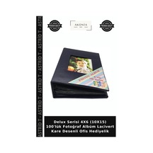 Delux Serisi 4x6 10x15 100'lük Fotoğraf Albüm Lacivert Kare Desenli Ofis Hediyelik