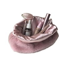 Lexroo Melsea Peluş Makyaj Çantası Pudra Pembe Organizer Seyahat Çantası
