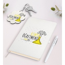 Kişiye Özel Kimya Öğretmeni Beyaz Defter Kalem Ve Anahtarlık Hedi N11.6060