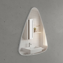 40x51 Cm Modern Asimetrik Duvar Aynası Beyaz Çerçeveli Dekoratif Banyo Ve Salon Aynası Beyaz