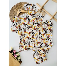 Miniğimin Cicileri Mcky Baskılı Pamuklu Kız Çocuk Pijama Takı... Beyaz