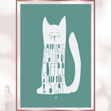 Kahve, Kitap Ve Kedi - Minimalist Mutluluk Pvc Tablo