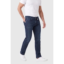 Deepsea Erkek Regular Fit Standart Kesim Likralı Taşlanmış Koyu Lacivert Kot Pantolon Esnek Pamuklu Jean 2600982