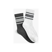 Koton 2'li Kolej Soket Çorap Seti Şerit Detaylı Antrasit 4sak80196aa 4SAK80196AA931