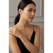 925 Ayar Papatya Silver 6 Mm Doç Zincir Kolye Bileklik Set.rose.gold.rodaj Gümüş