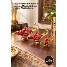3 Adet Alaaddin Lambası Taşlı Dekoratif Set, Mini Süs Lambası, Masaüstü Dekor, , Aladdin Lamp
