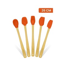Indigo 5'li Turuncu Bambu Silikon Spatula Seti Uzun 26 Cm Çok Renkli
