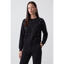 Fashion Friends Taş Detaylı Siyah Kadın Sweatshirt 26k0176k1