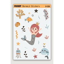 Sevimli Deniz Kızı Sticker Seti - 16 Adet Etiket Çıkartma Diğer