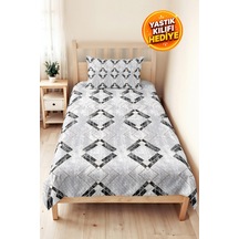 Gri Geometrik Bohem Tek Kişilik Pike Takımı - Antrasit Bej Çizgili 160x220 Cm Mevsimlik Yatak Örtüsü Masalsı Misk Havası