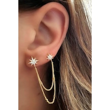 Oseshop Zirkon Taşlı Kutup Yıldızı Gümüş Küpe