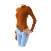 Penyebizden Kadın Viskon Boğazlı Çıtçıtlı Zıbın Body-kahve