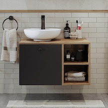 Lavabolu Mdf 75 Cm Çekmeceli Banyo Dolabı Atlantik Çam - Antrasit