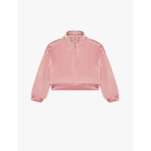 Koton Dik Yaka Uzun Kollu Yarım Fermuarlı Kadife Sweatshirt Pembe 7wkg10372ak Gül
