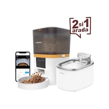 Qwf Kameralı Akıllı Beslenme İstasyonu, Qq005 Kameralı Akıllı Kedi Mama Kabı & Wf007l Kedi Su Sebili, İkisi Bir Arada Avantaj Set