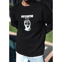 Kışlık Bisiklet Yaka Baskılı Sweatshirt - Siyah Siyah