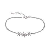 3'lü Çiçek Model Zirkon Taşlı 925 Ayar Gümüş Kadın Bileklik Gümüş