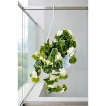 Askılı Saksıda Yapay Sarkan Sardunya - 100 Cm Balkon Ve Teras Çiçeği Beyaz