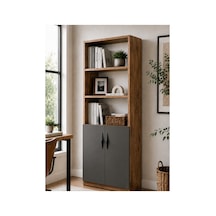 Nesso Kitaplık Çam Antrasit Dolap Çok Amaçlı Dolap Kiler Dolabı 5 Raflı 2 Kapaklı Dolap 180 Cm Yükseklik 34 Cm Raf Aralığı 60 Cm Genişlik 30 Cm Derinlik Atlantik Çam - Antrasit Gri