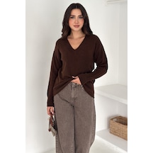 Noa & Noa Kadın V Yaka Triko Kazak Cozy Neutral kahverengi