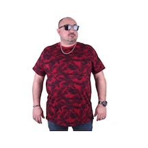 Moc Grande Mocgrande Büyük Beden Tişört Sıfır Yaka Beach Palm 23150 Bordo-Bordo Çok Renkli