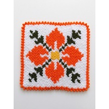 Herşey Fırsat Banyo Lifi Yün El Örmesi Ceyizlik Kare Çiçek Desenli Ebat 34x34 Cm