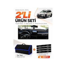 Dacia Jogger Ekranlı 2022-2026 Uyumlu Torpido Örtüsü + Tay Tüyü Bagaj Çantası Seti - Siyah Mavi