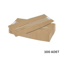 Kraft Şamua Pencereli Kese Kağıdı, Körüklü Ambalaj Poşeti, Butik Hediye Paketi, 100 Adet, 12x25 Cm K