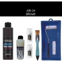 Fayans Tezgah B-ambiente Islak Zemin Aw-24 Siyah 250ml Katalizör 20gr Taş Vernik 120 Saten Rulo Set Siyah Siyah