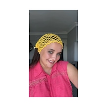 El Örgüsü Sarı Saç Filesi - Bohem Stil Bandana Sarı