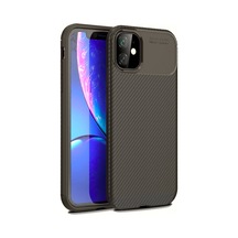 İphone Uyumlu 11 Kılıf Focus Carbon Desen Silikon Kapak Kahverengi