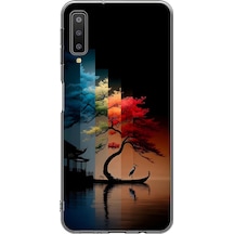Samsung Galaxy A7 2018 Uyumlu Dört Mevsim Ağaç Baskılı Silikon Kılıf Renkli