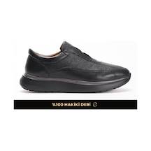 Fame Step Hakiki Deri Erkek Yürüyüş Ayakkabısı Casual Comfort Ayakkabı Günlük Rahat Taban Ortopedik Bağcıksız Ortopedik Ayakkabı Siyah Sneaker Genoa
