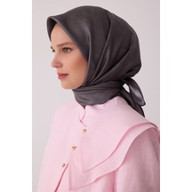 Belli Soyut Desen %100 Twill İpek Eşarp Be28 Koyu Gri