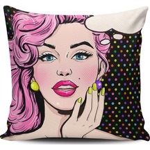 Kırlent Dünyası Pop Art Kızı Dijital Baskılı Kırlent Kılıfı (387095258)