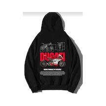 Hunors Sportswear & Company Özel Tasarım Motor Baskılı Unisex Model Pamuklu Kapüşonlu Sweatshirt SIYAH