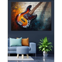 Ahşap Tablo Elektro Gitar Ve Renkli Boya Patlaması İnsan Figürlü Tablolar