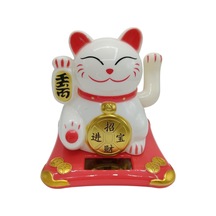 Maneki Neko El Sallayan Şans Kedisi Beyaz Solar Güneş Enerjili 10x10cm No4b01