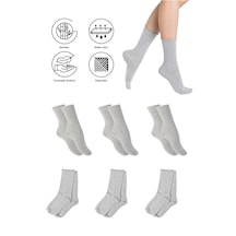 Bambu Kadın Lastiksiz Gri Soket Dikişsiz Premium Çorap 3'lü Pkt