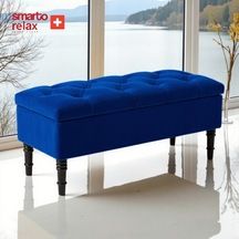 Smarto Relax Puf Saanen Sandıklı Ayaklı Kapitoneli Dekoratif 110x40x45 Cm Lacivert Lacivert