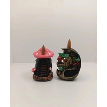 Tedi Sanat Mini Ay Mini Mantar Geri Akış Şelale Tütsülük Buhurdanlık 10 Adet Tütsü Hediyeli