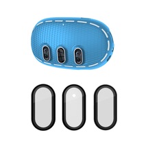 Meta Quest 3 İçin Silikon Kılıf + Titanyum Alaşımlı Temperli Cam Lens Filmi Vr Kulaklık Aksesuarları - Mavi / Siyah