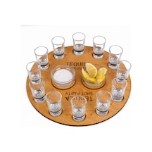 12 Tekila Bardağı. 2 Kase. Ahşap Tekila Tepsisi. Shot Set. Sunum