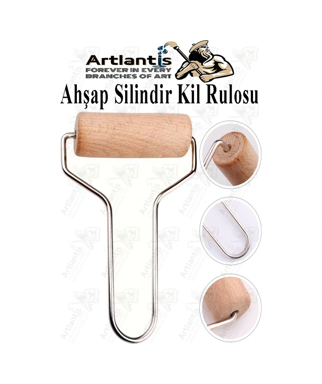 Ahşap Silindir Kil Rulosu 5 Cm 1 Adet Seramik Şekillendirme Metal Sap Çömlekçilik