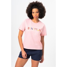 Benetton Bnt-w20382-23y Kadın T-shirt Bnt-w20382-r1398 Pudra