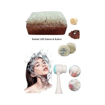 3lü Set Yüz Temizleme Fırçası Cilt Bakım Arındırıcı Lifli Peeling Kahveli Sabun Ruşur Taşı
